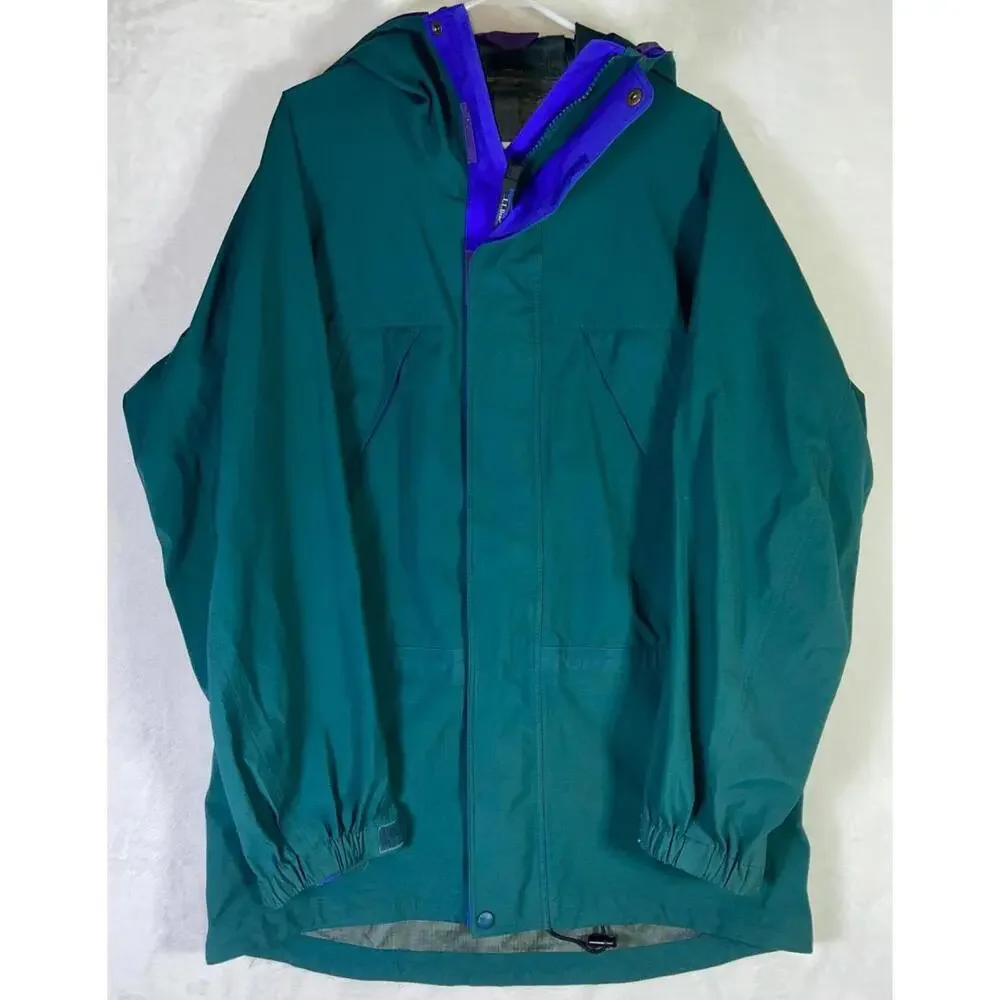 Vintage 90s LL Bean Jacket Men XL Blue Green Anorak Colorblock Aztec Made in USA